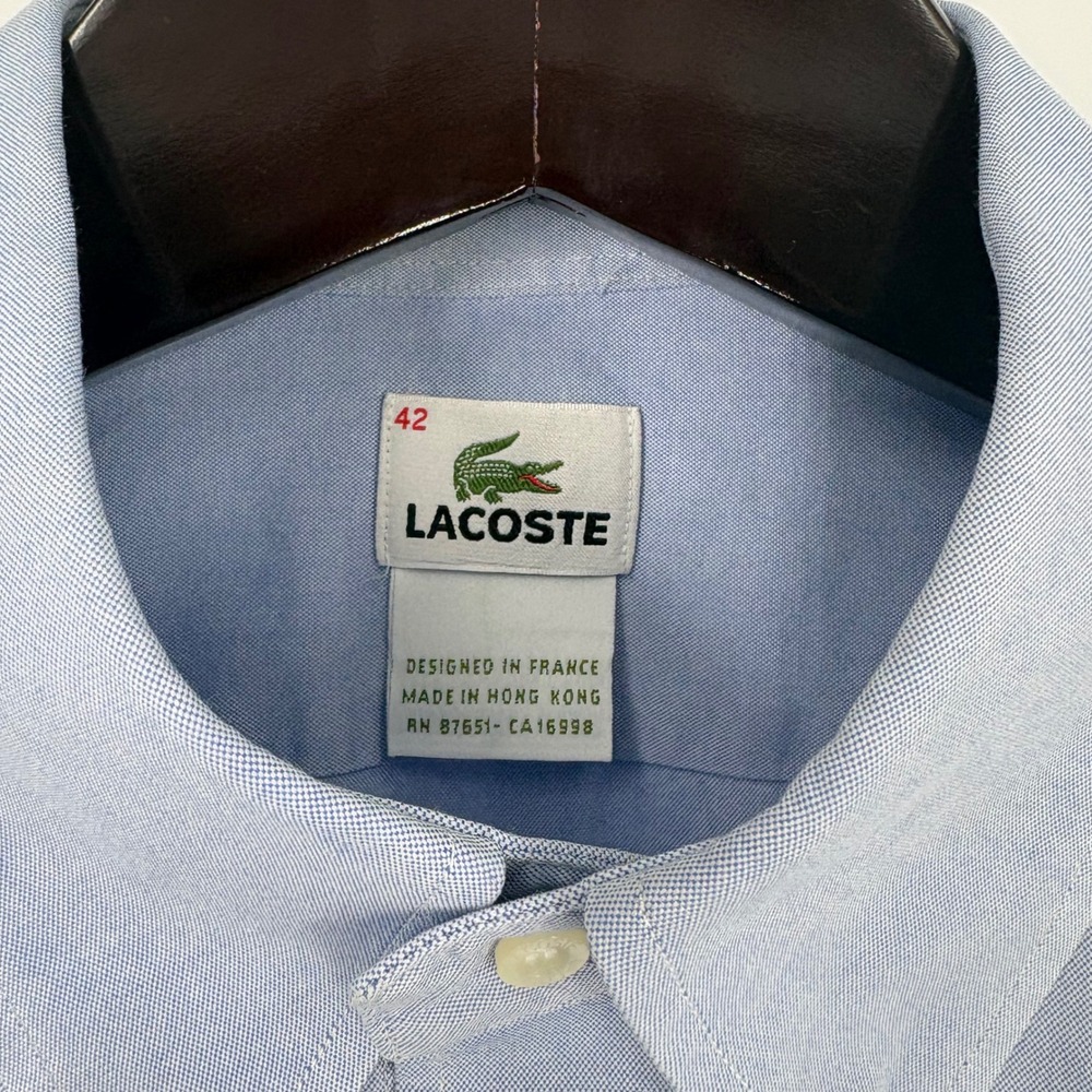 VTG Lacoste Mens Oxford Button Down Shirt Size 42 Blue Classic Fit Logo Preppy - Picture 6 of 10